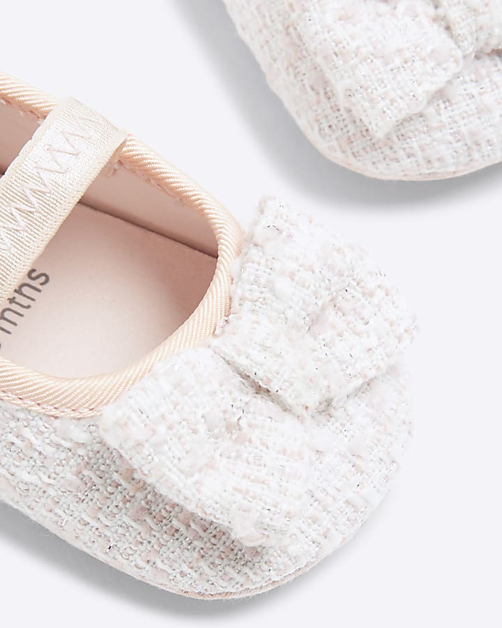 Baby girls pink bow boucle ballet pumps