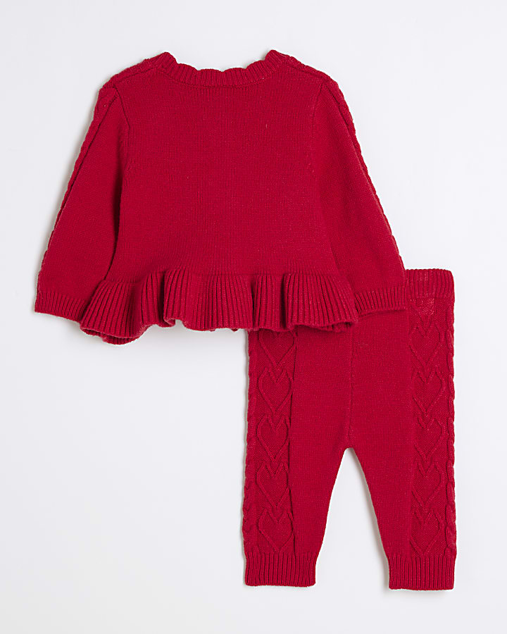 Baby girls red knitted cardigan set