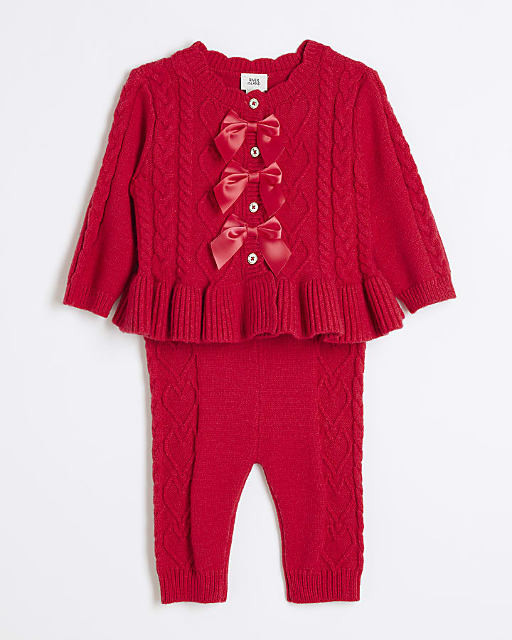 Baby girls red knitted cardigan set