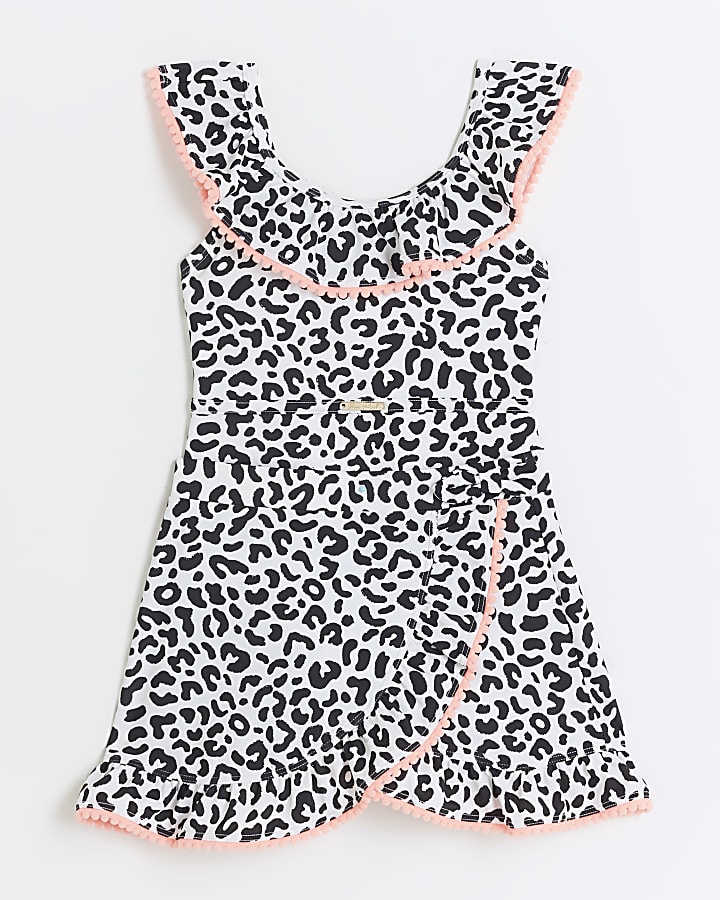 Mini girls beige leopard print swimsuit set