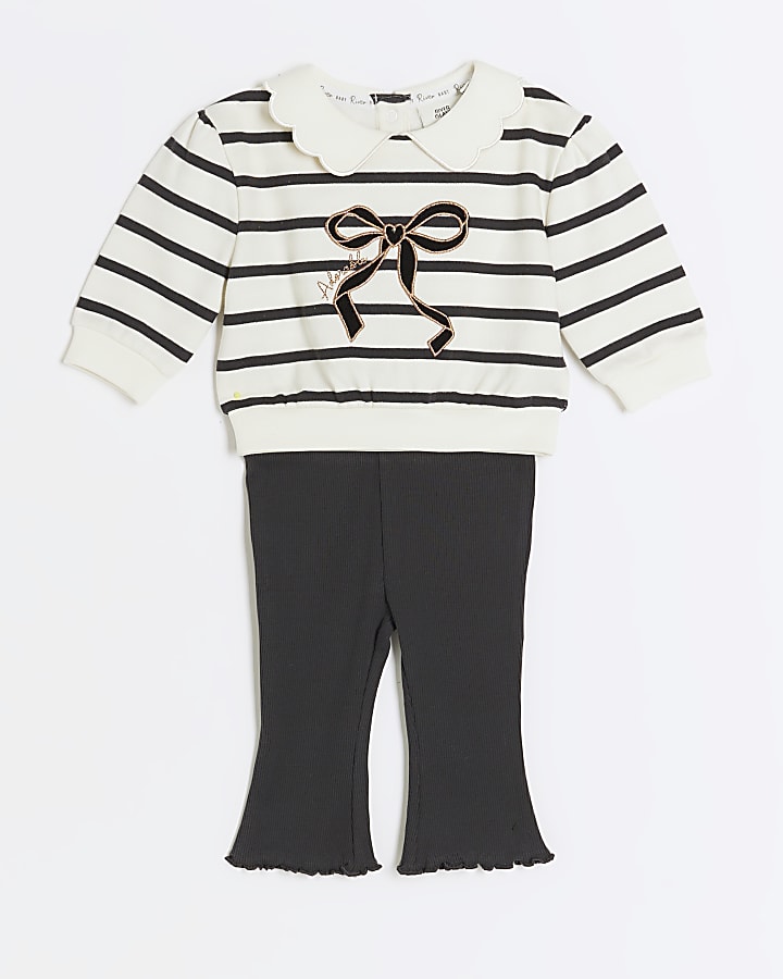 Baby girls cream stripe bow sweatshirt set