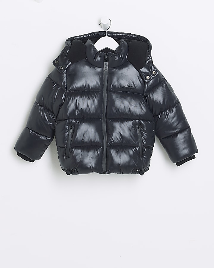 Mini boys black puffer jacket River Island