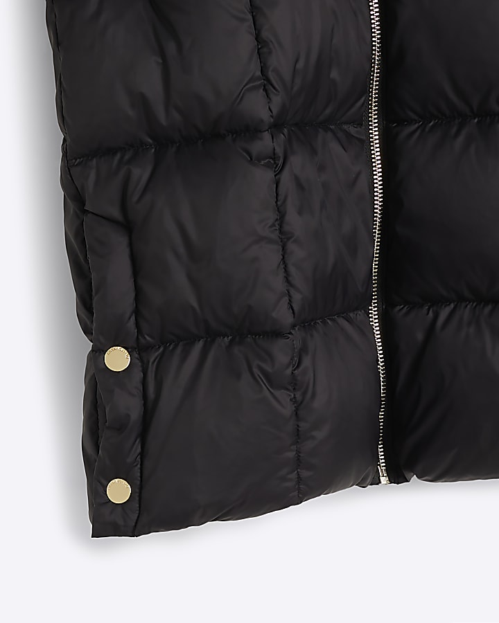 Girls Black Faux Fur Trim Puffer Jacket