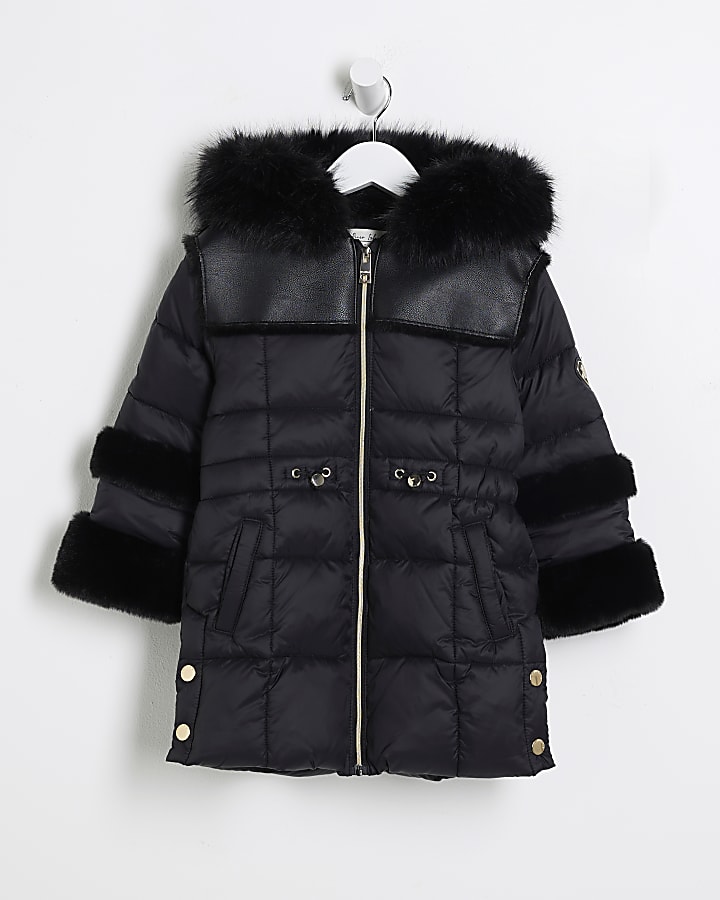 Mini Girls Black Puffer Jacket River Island