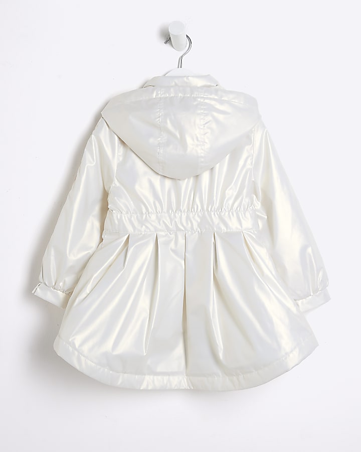 Mini girls cream bow hooded rain coat