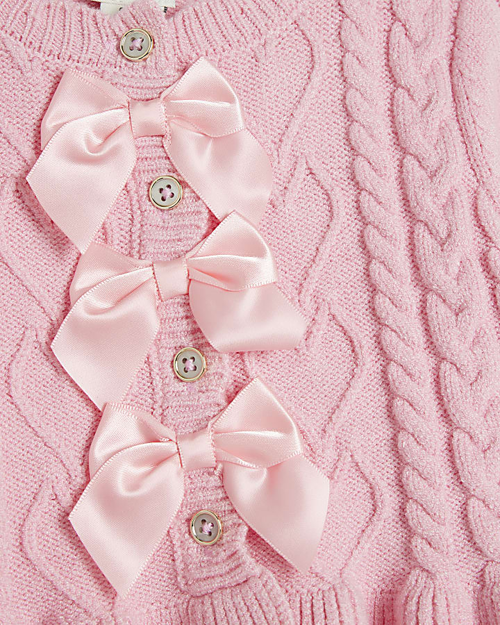 Baby girls pink cable knit bow cardigan set