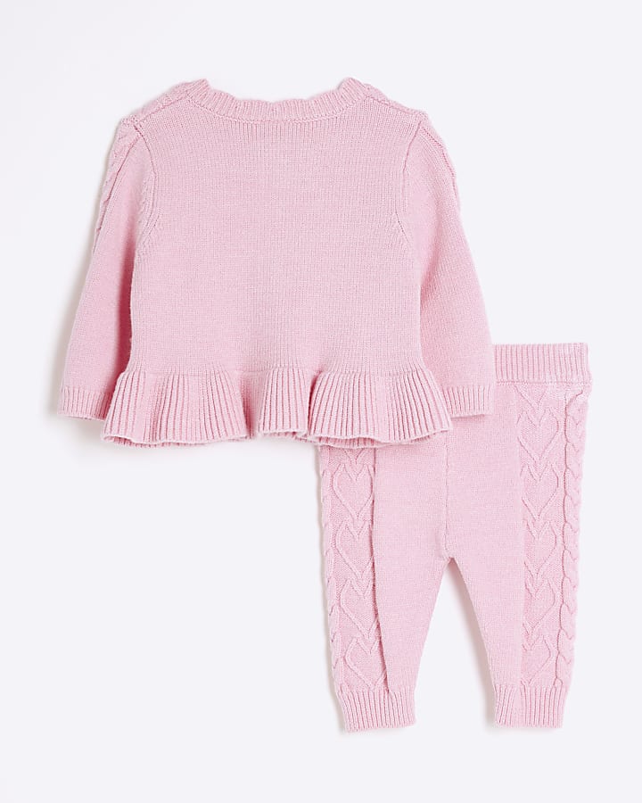 Baby girls pink cable knit bow cardigan set