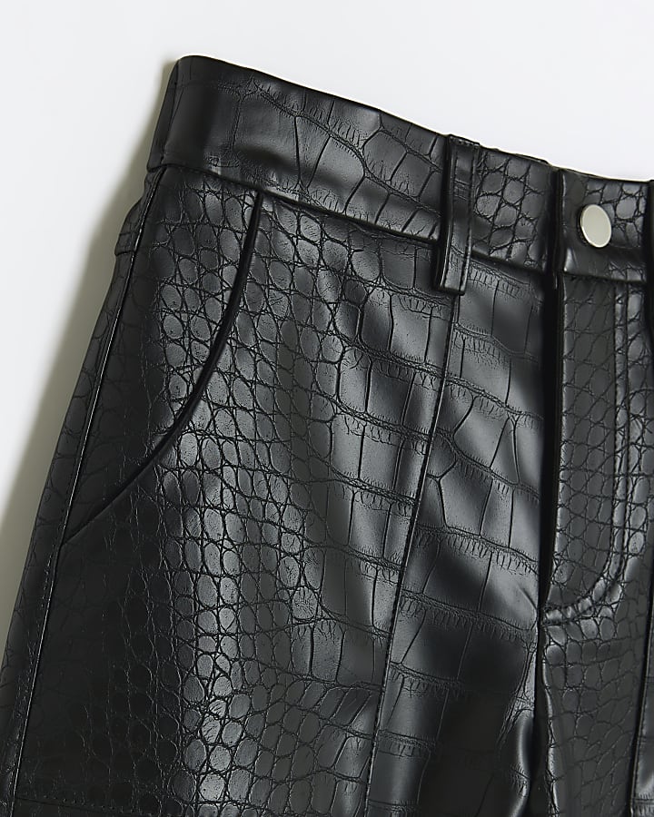 Girls black faux leather wide leg trousers
