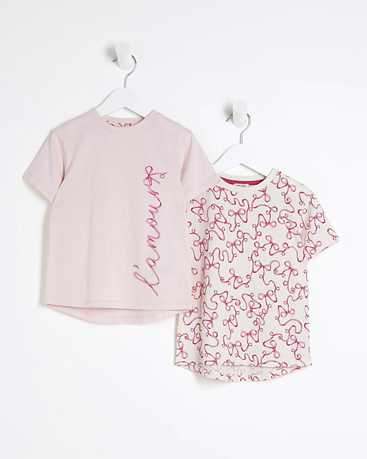 Mini girls pink bow t-shirt 2 pack