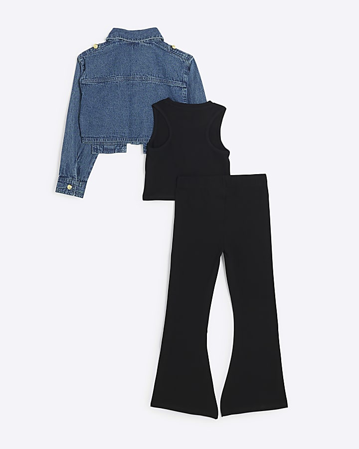 Girls blue denim cropped jacket 3 piece set