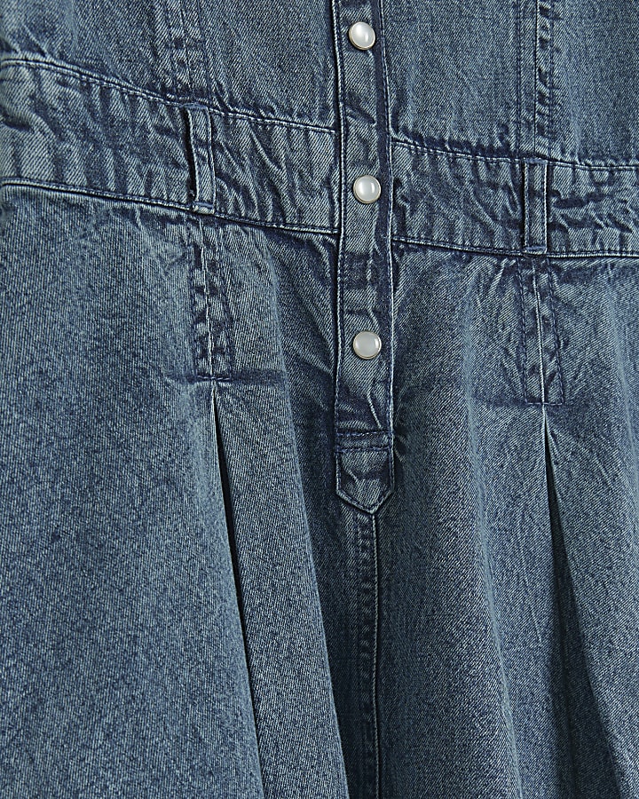 Girls blue pleated denim shirt dress