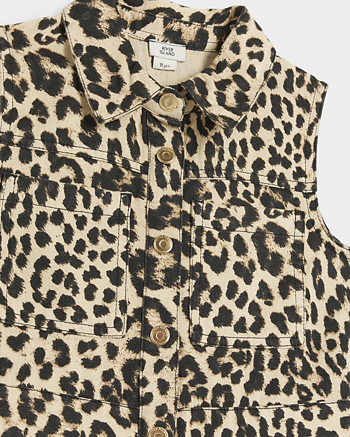 Girls beige leopard print shirt dress