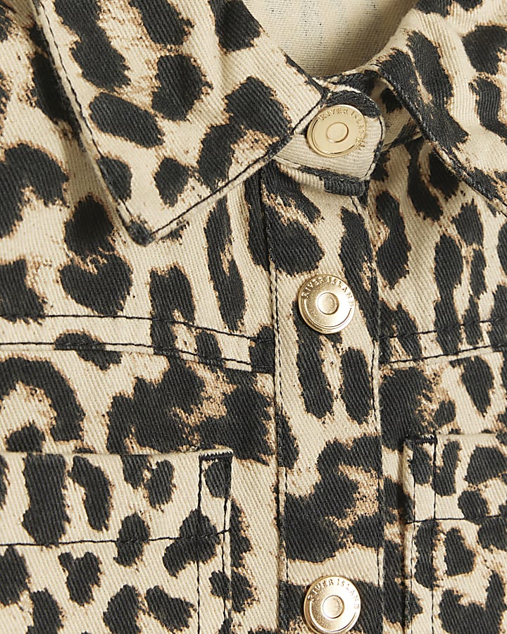 Girls beige leopard print shirt dress