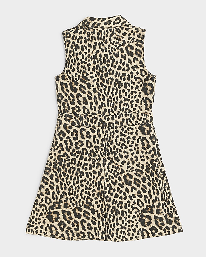 Girls beige leopard print shirt dress