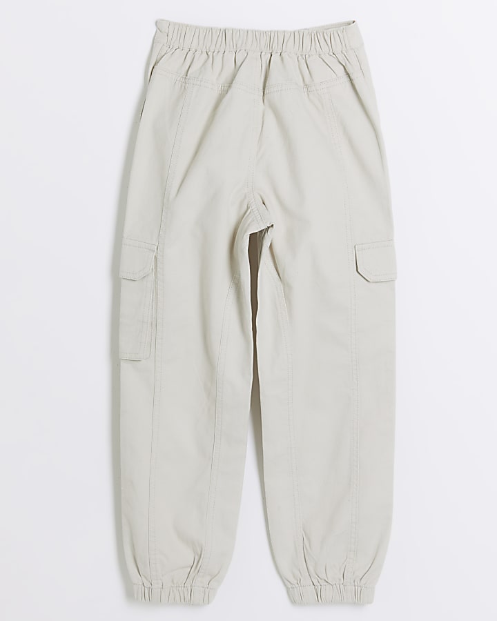 Girls beige herringbone cargo trousers