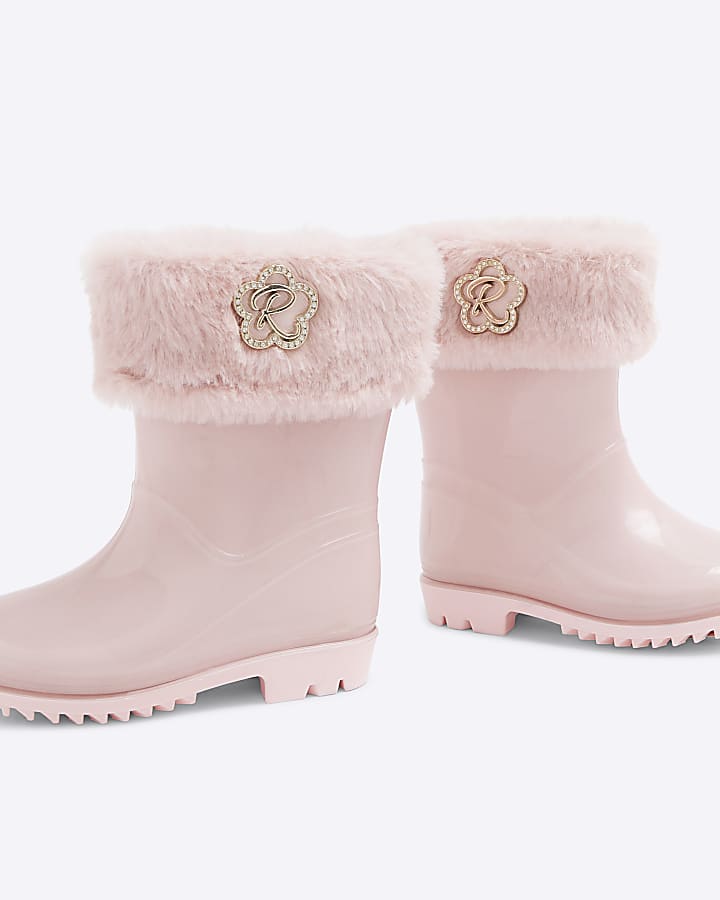 Mini girls Pink faux Fur Wellies