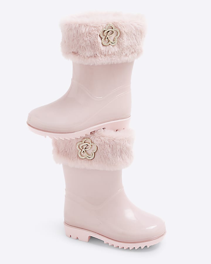 Mini girls Pink faux Fur Wellies