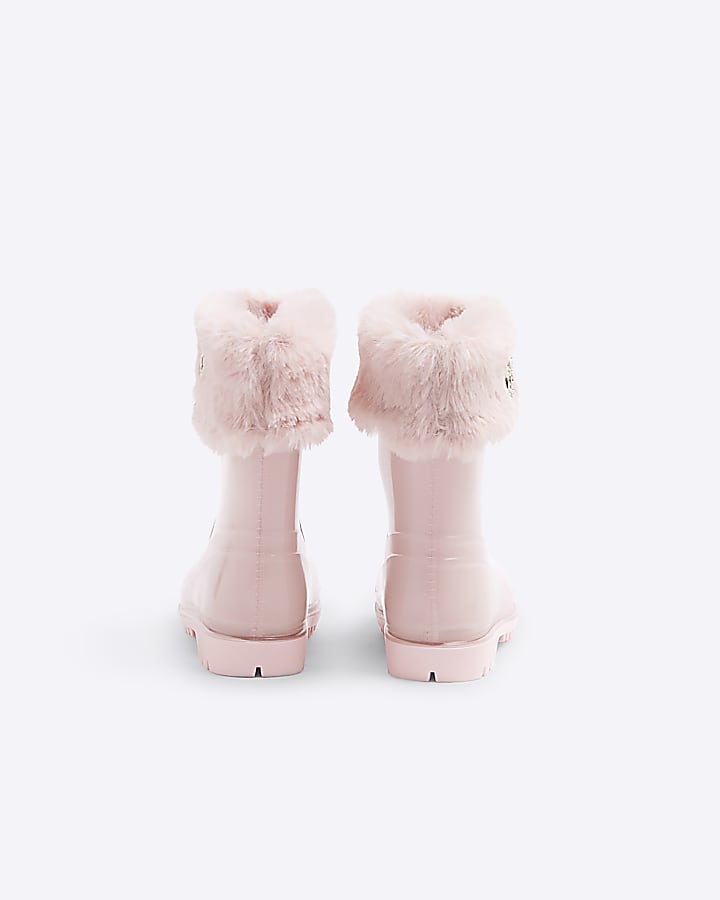 Mini girls Pink faux Fur Wellies