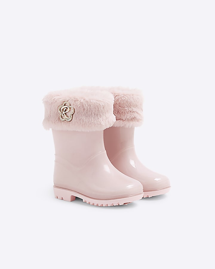 Mini girls Pink faux Fur Wellies