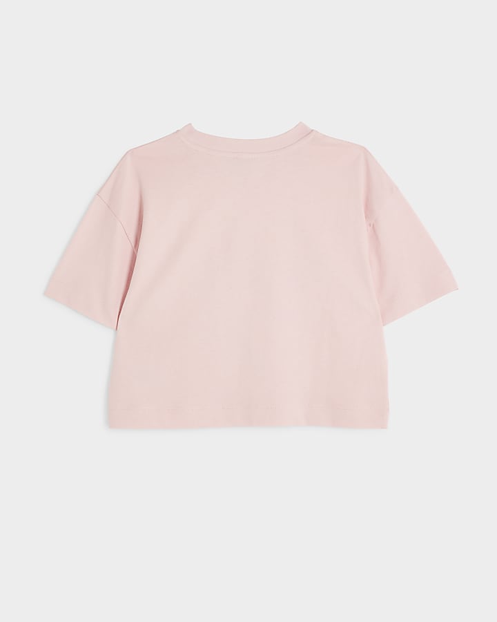 Girls pink diamante graphic crop t-shirt