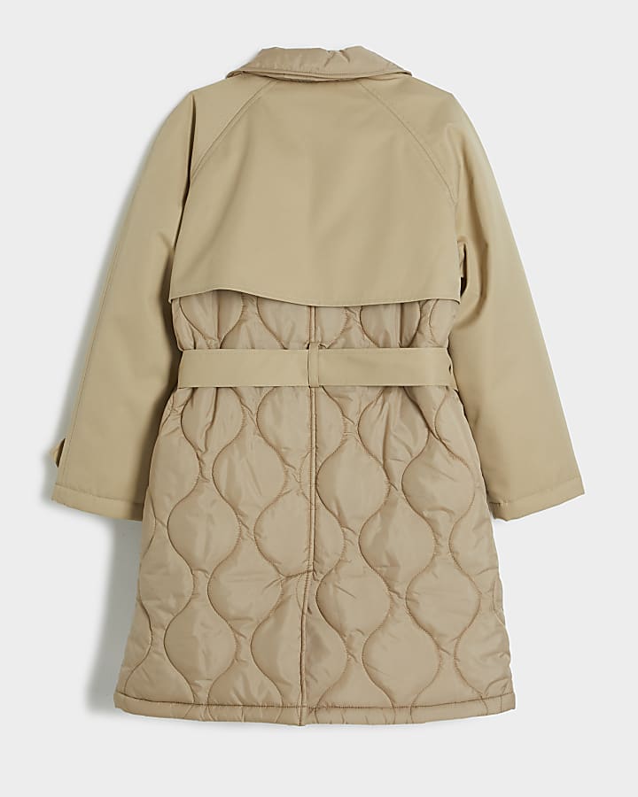 Girls Beige Quilted Trench Coat