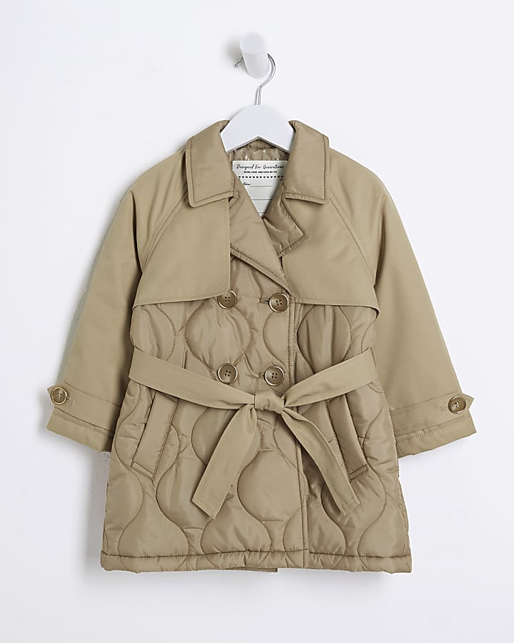 Mini Girls Beige Quilted Trench Coat