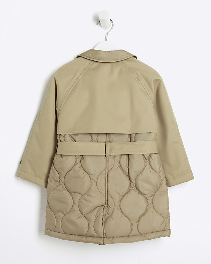 Mini Girls Beige Quilted Trench Coat