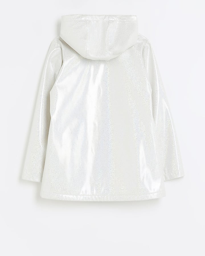 Girls white glitter hooded rain coat