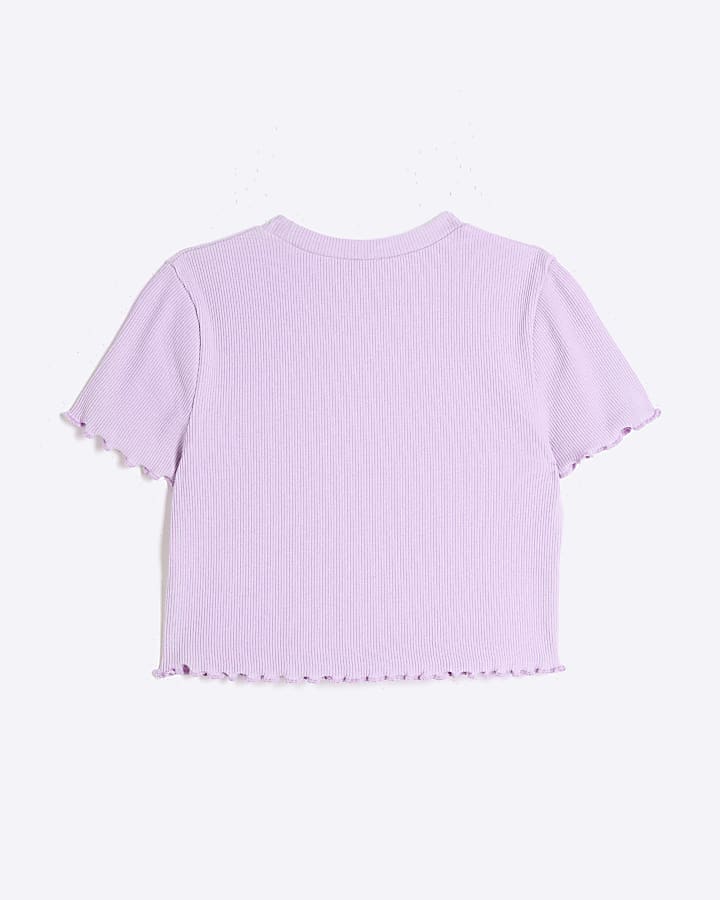 Girls purple Embroidered Logo Crop T-Shirt