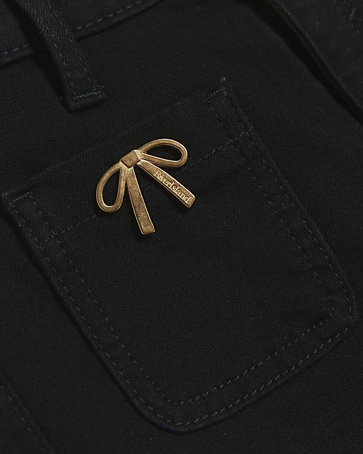 Girls black bow detail flared jeans