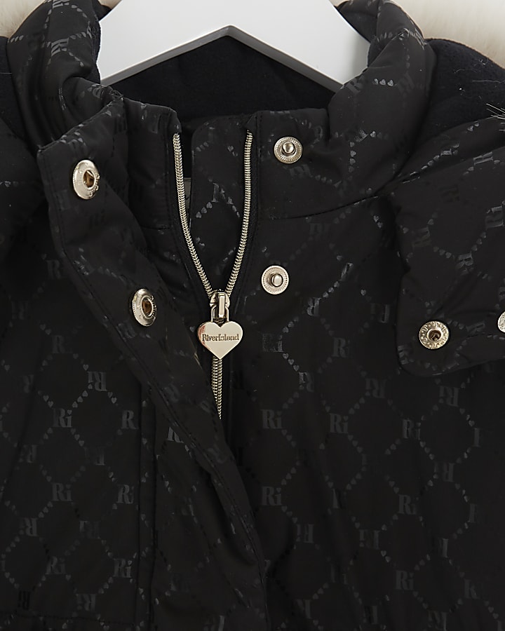 Mini girls black RI Monogram Padded Jacket
