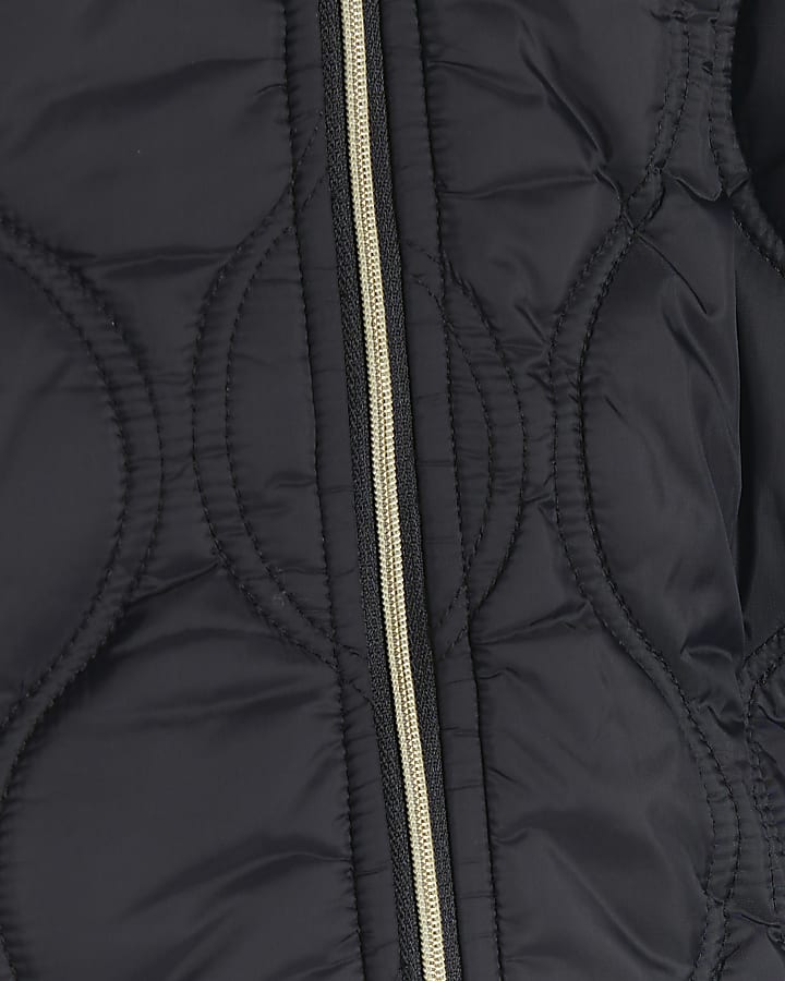 Mini girls black hooded padded jacket