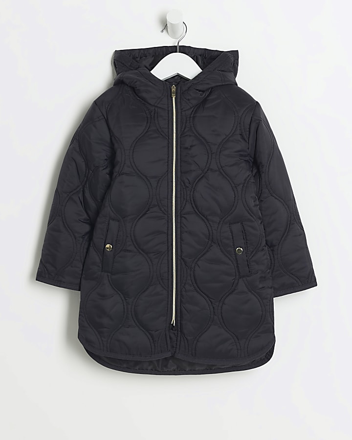 Mini girls black hooded padded jacket