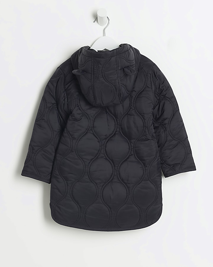 Mini girls black hooded padded jacket