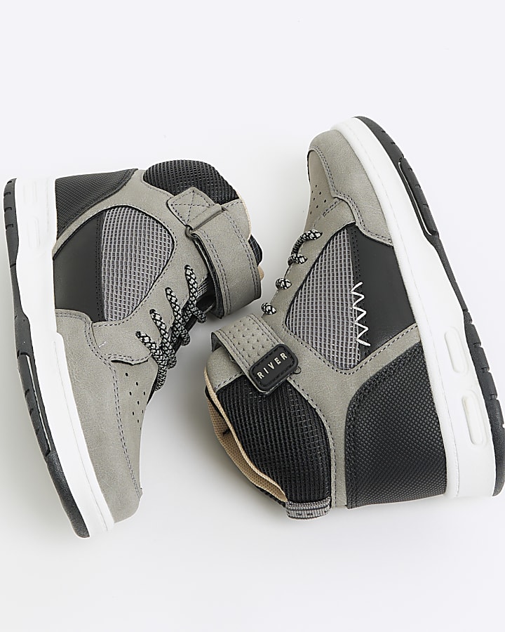 Boys grey mesh high top trainers