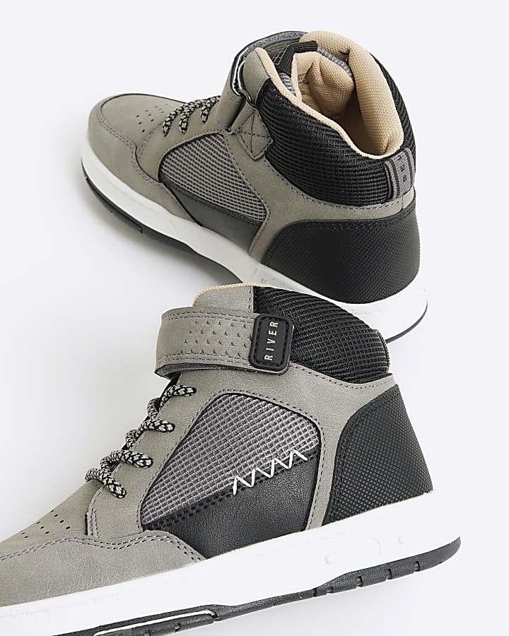 Boys grey mesh high top trainers