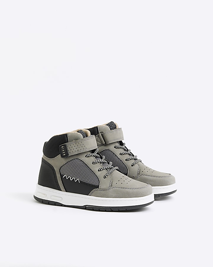 Boys grey mesh high top trainers