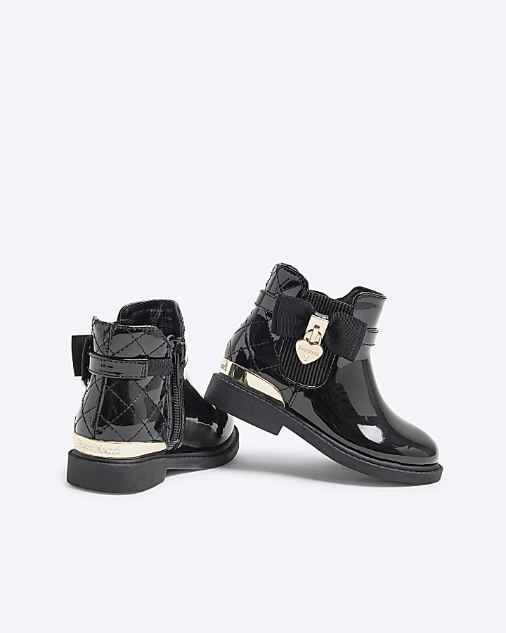 Mini Girls Black Patent Bow Riding Boots
