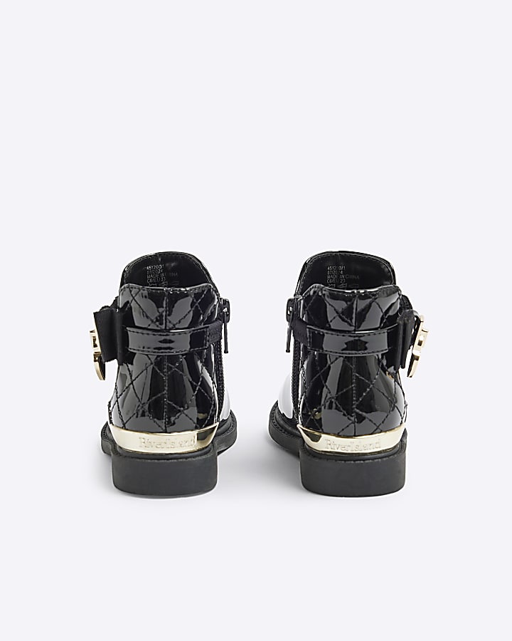 Mini Girls Black Patent Bow Riding Boots