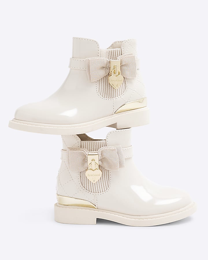 Mini Girls Cream RI Patent Bow Padlock Boots