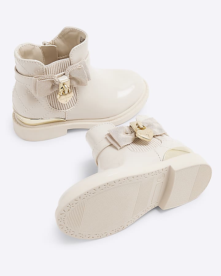 Mini Girls Cream RI Patent Bow Padlock Boots