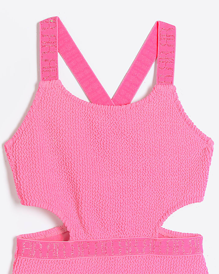 Girls pink textured cut out swimsuit