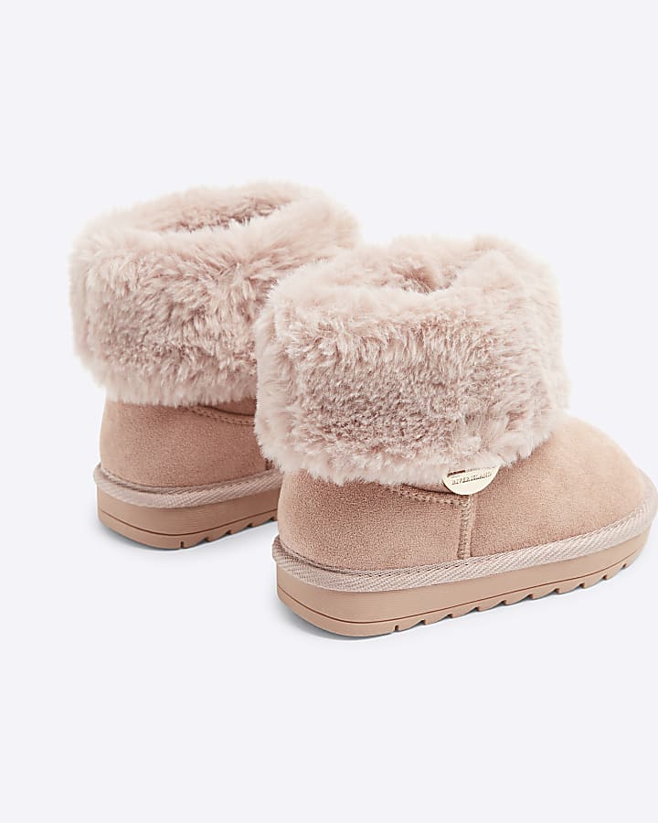 Mini girls pink faux fur lined booties