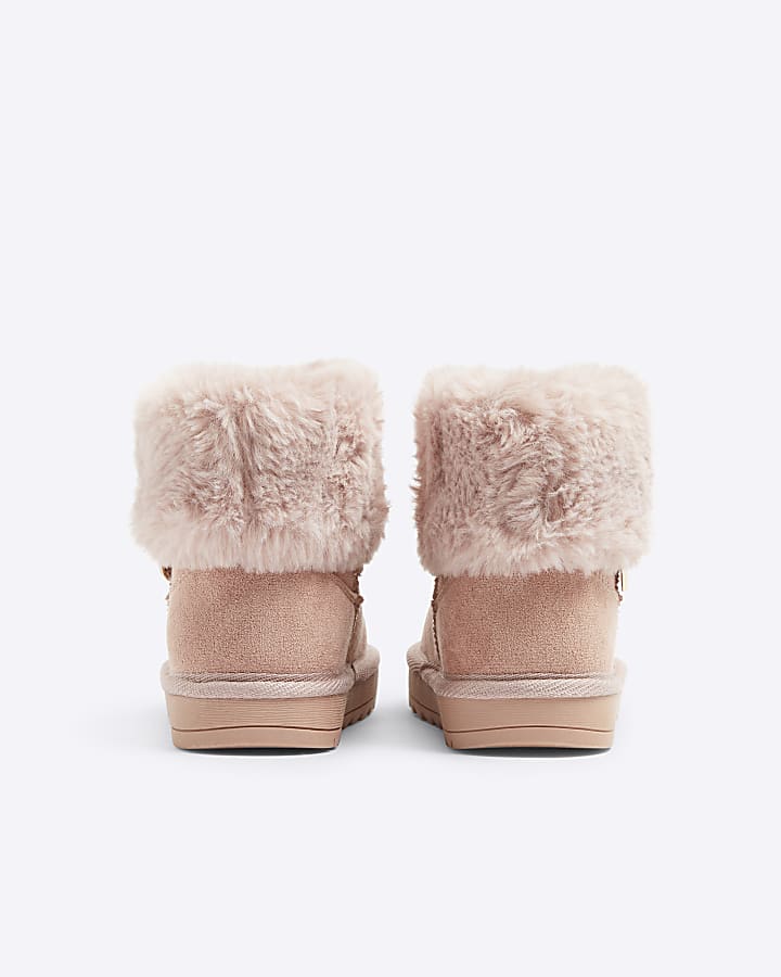 Mini girls pink faux fur lined booties