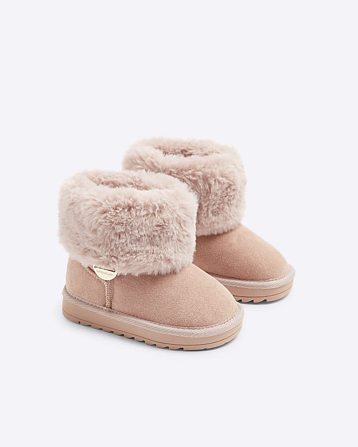 Mini girls pink faux fur lined booties