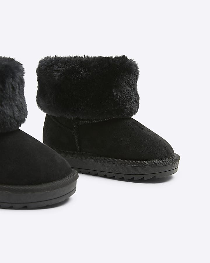 Mini girls black faux fur lining boots