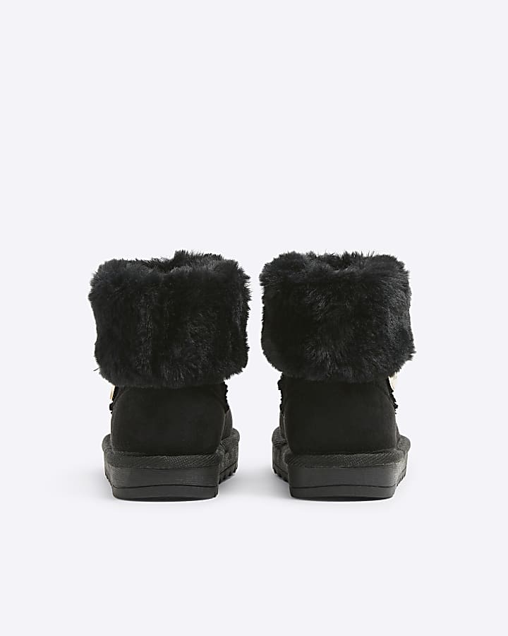 Mini girls black faux fur lining boots