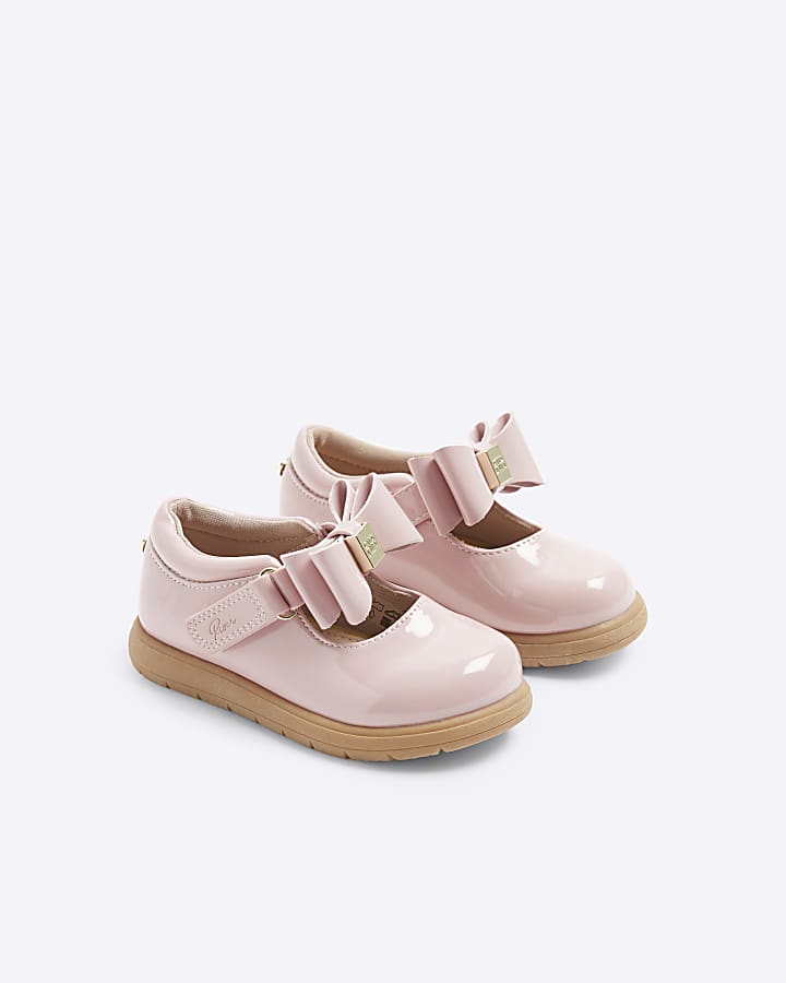 Mini girls pink patent bow mary jane shoes