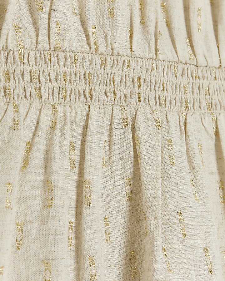 Girls stone linen blend bardot dress