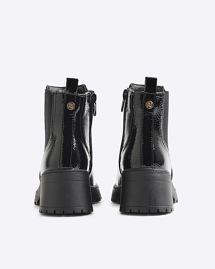 Girls black patent heeled Chelsea boots